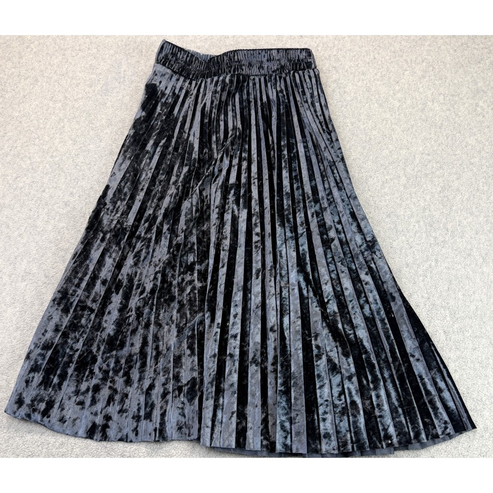 Zakhra Womens Crushed Velvet Pleated Skirts Black Elastic Waist Retro Y2K 44